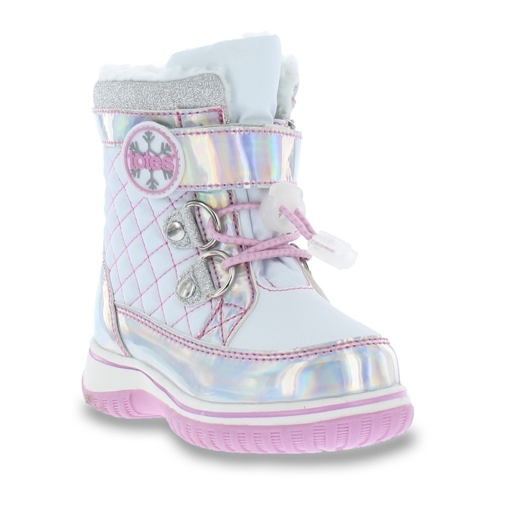 Totes Galactica Baby Toddler Girls Sz 5 Waterproof Snow Boots White Silver Pink